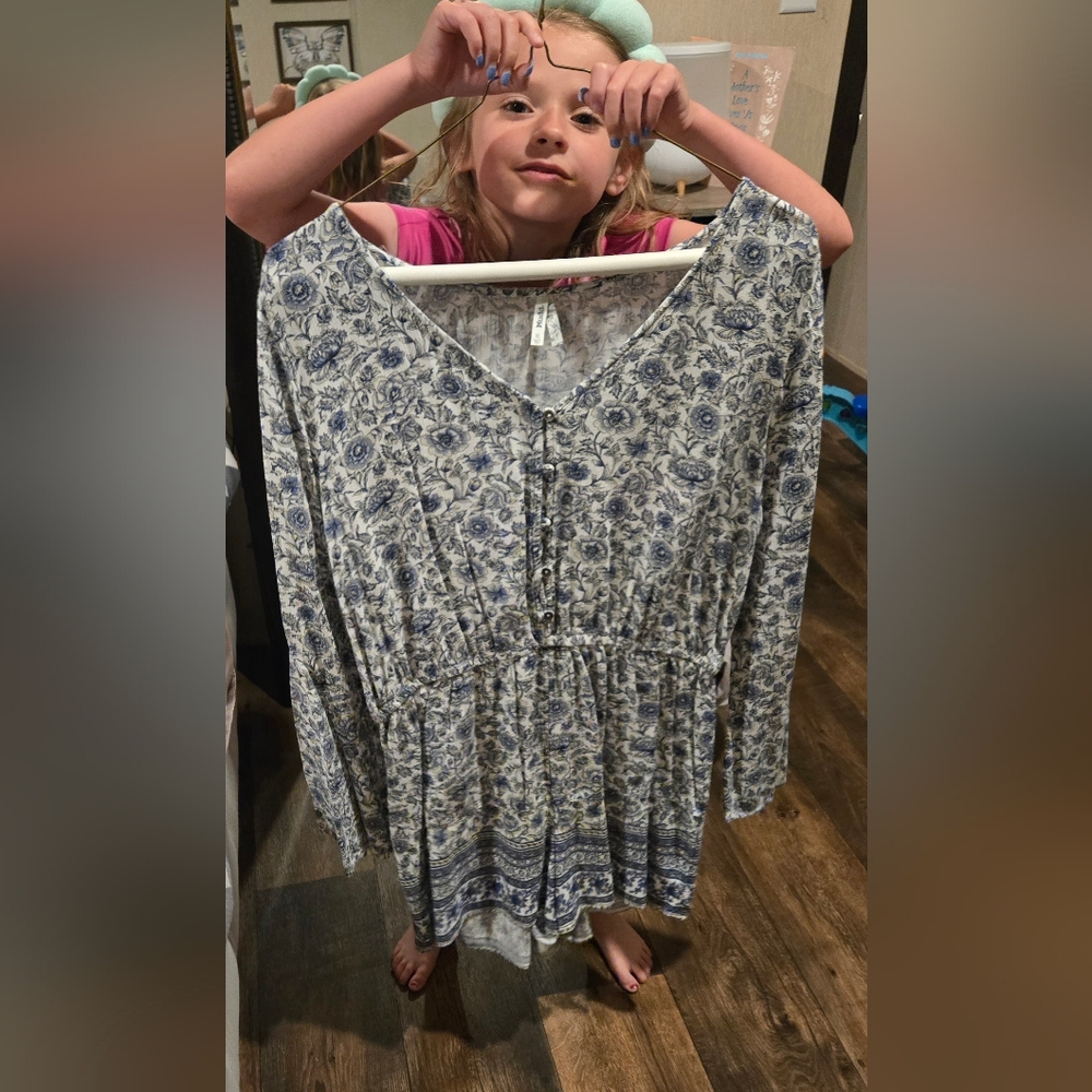 Mudd Blue and White Floral Jumpsuit